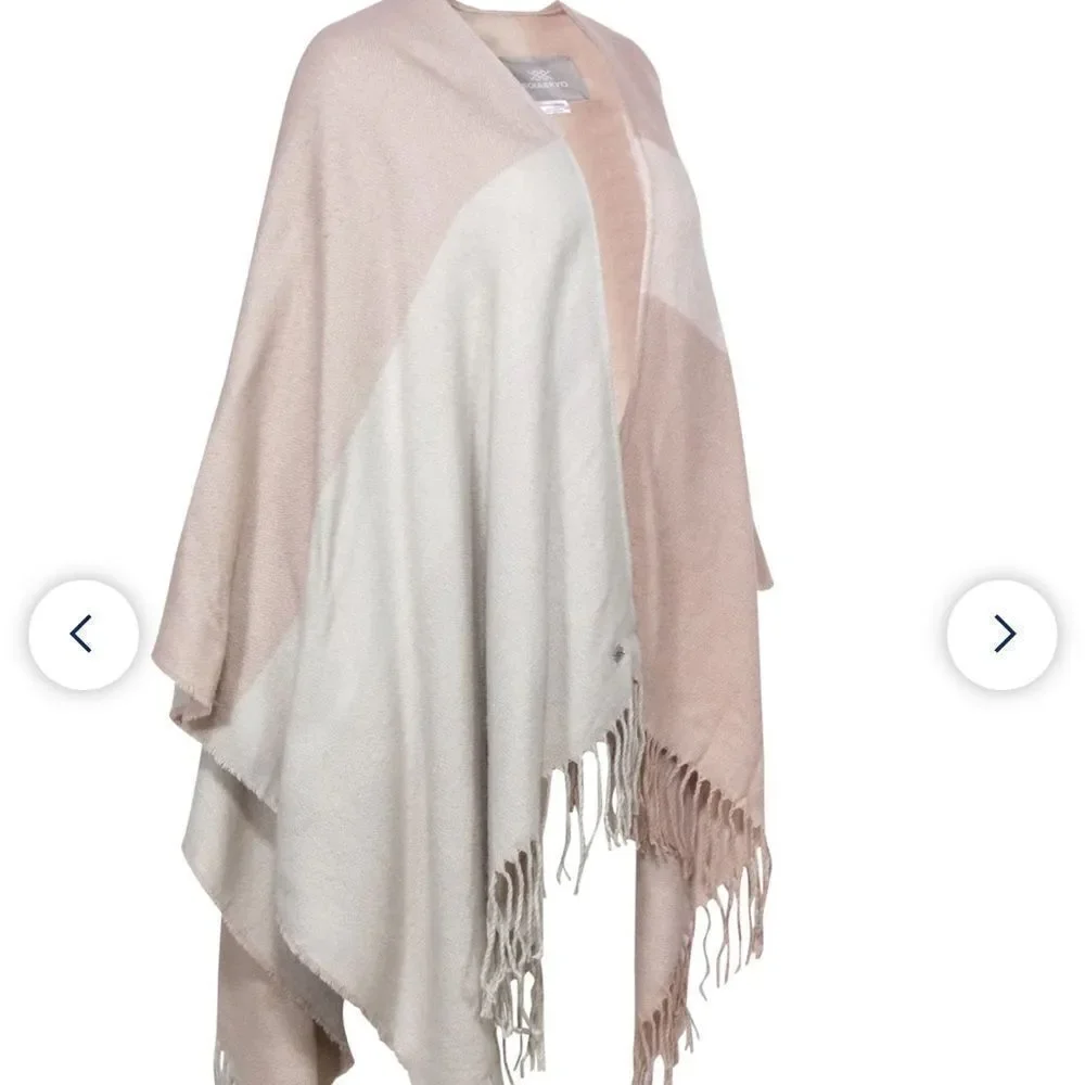 Soia & Kyo - Light Pink & Cream Colorblocked Open Poncho w/ Scarf Hem OS
